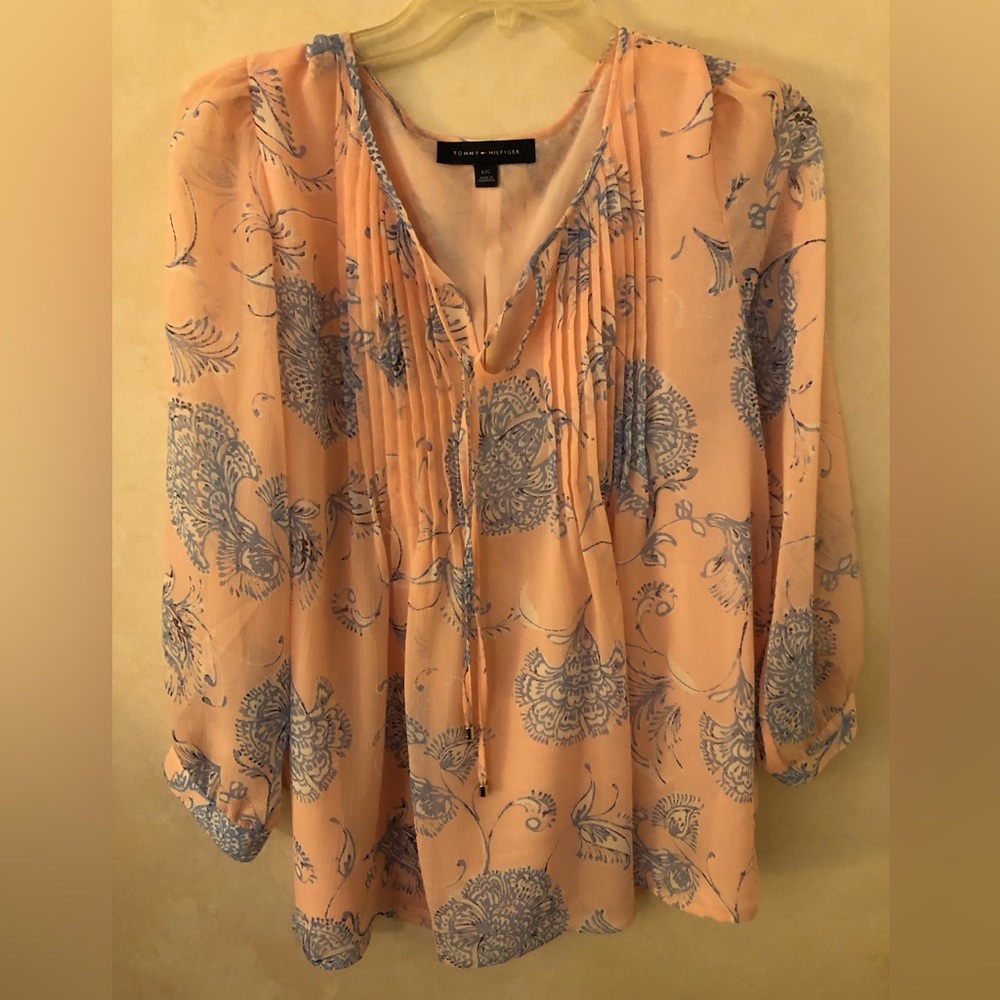 Lovely Tommy Hilfiger Chiffon Peasant Blouse, Size Large